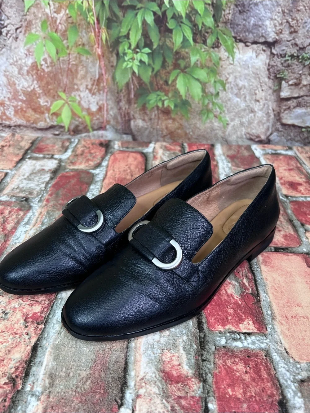 CORSO COMO Black Leather Quiet Luxury Minimalist Loafers with Silver Buckle, 7.5_3